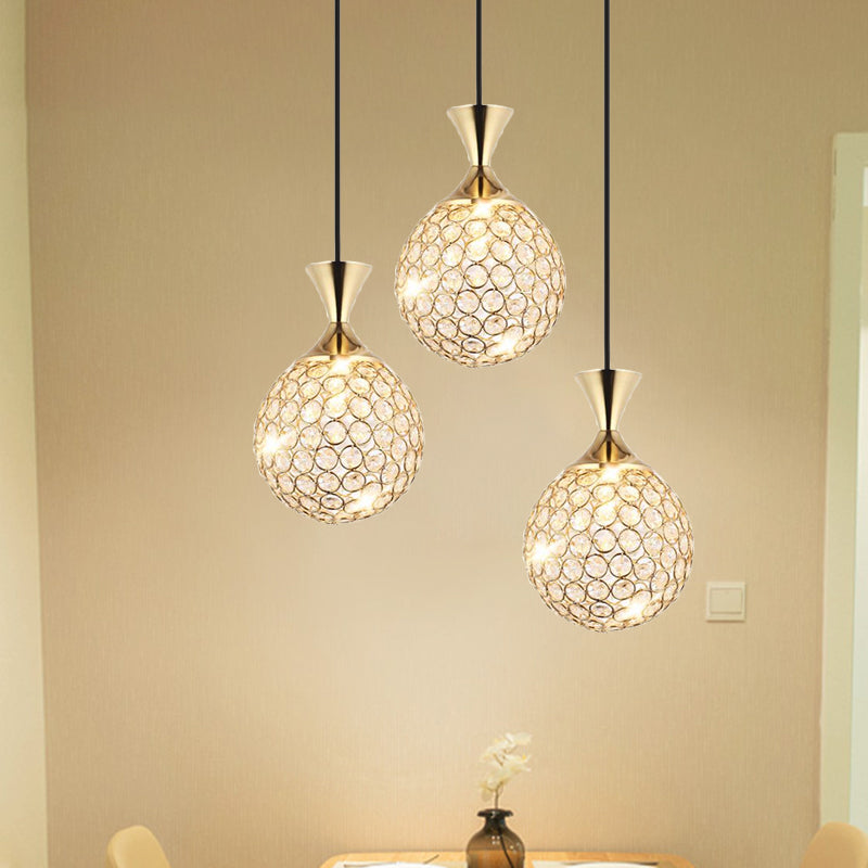 Modern Gold Crystal Cluster Pendant Light - Perfect For Dining Room 3/5 Bulbs Globe Design 3 /