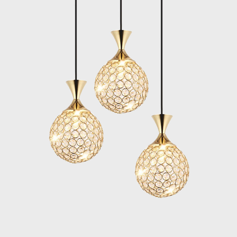 Modern Cluster Pendant Gold Cut Crystal Hanging Ceiling Light for Dining Room