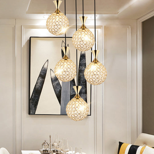 Modern Gold Crystal Cluster Pendant Light - Perfect For Dining Room 3/5 Bulbs Globe Design 5 /