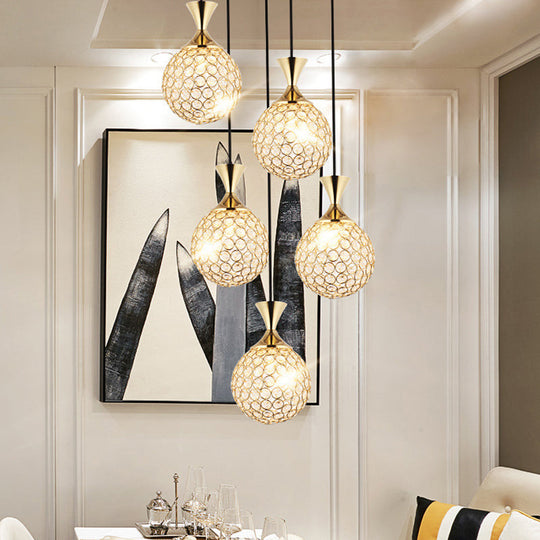 Modern Cluster Pendant Gold Cut Crystal Hanging Ceiling Light For Dining Room Lighting