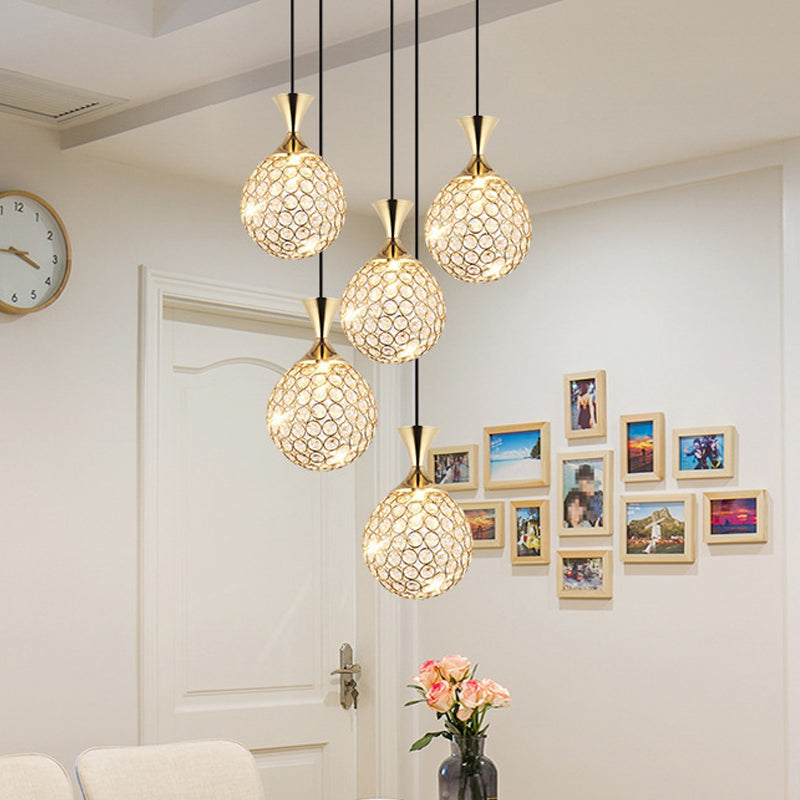 Modern Cluster Pendant Gold Cut Crystal Hanging Ceiling Light For Dining Room Lighting