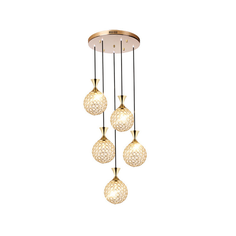 Modern Cluster Pendant Gold Cut Crystal Hanging Ceiling Light for Dining Room