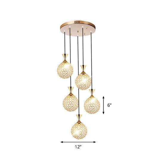 Modern Cluster Pendant Gold Cut Crystal Hanging Ceiling Light for Dining Room