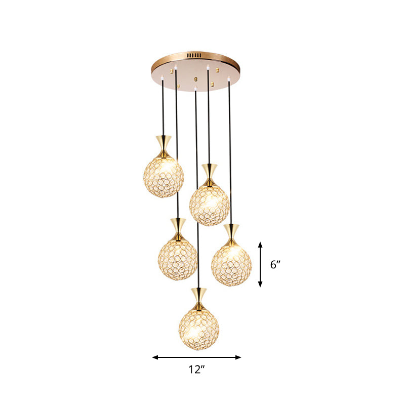 Modern Cluster Pendant Gold Cut Crystal Hanging Ceiling Light For Dining Room Lighting