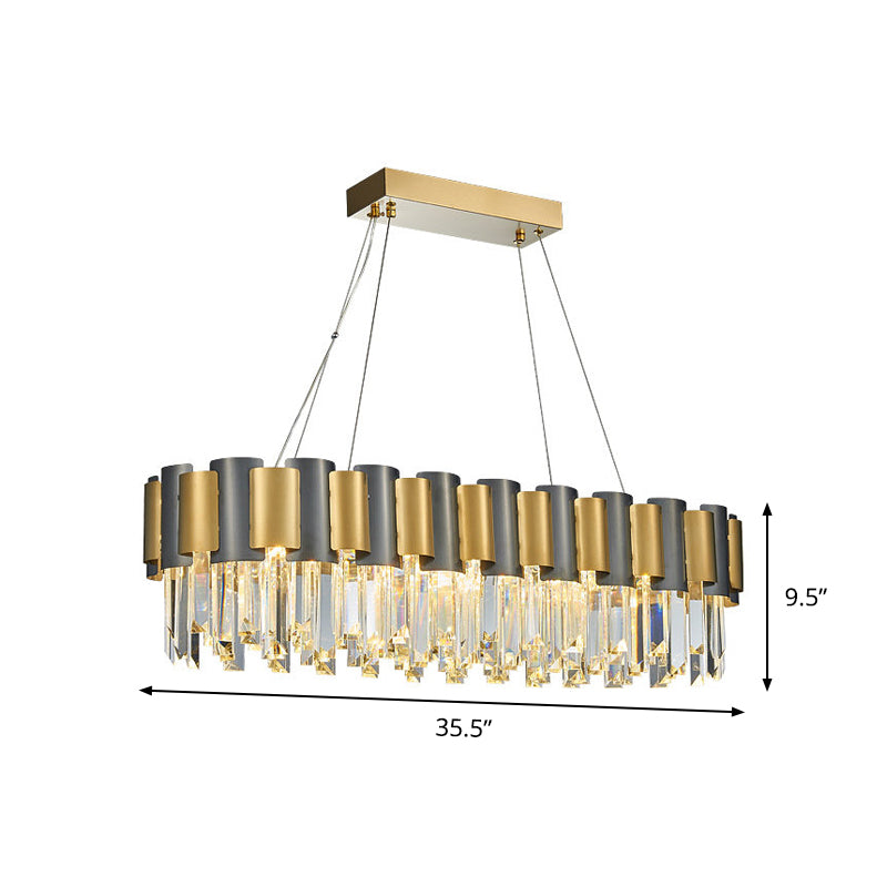 Postmodern K9 Crystal Linear Island Light With 10 Bulbs - Black And Gold Dining Room Hanging Lamp