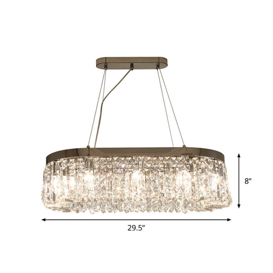 Modern Chrome Oval Island Lamp With Crystal Accents - 10 Head Suspension Pendant Light For Dining