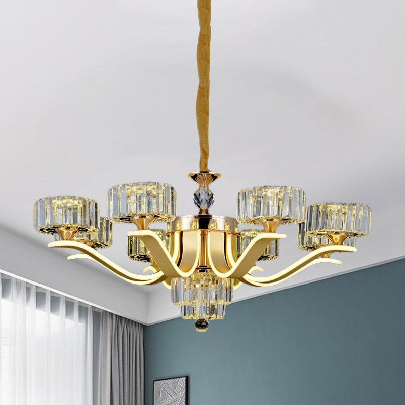 Gold Postmodern Suspension Lamp With 8 Crystal Chandelier Lights For Living Room