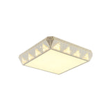 Modern White Square Led Ceiling Light - Minimalist Beveled Crystal Flushmount For Bedroom