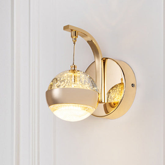 Modern Led Crystal Ball Wall Sconce In Gold/Chrome For Bedroom Lighting Gold