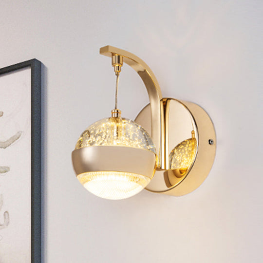 Modern Led Crystal Ball Wall Sconce In Gold/Chrome For Bedroom Lighting