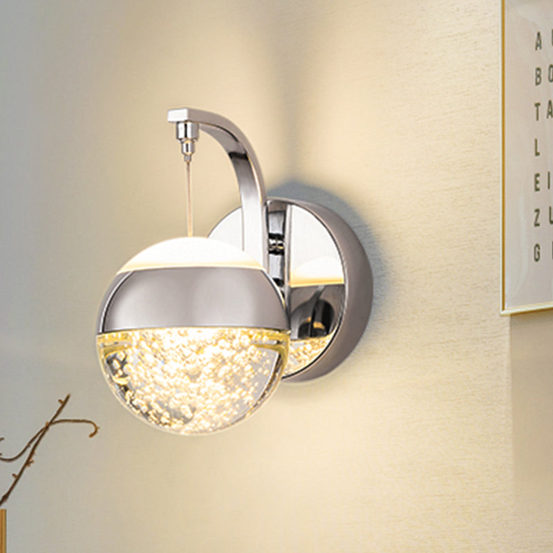 Modern Led Crystal Ball Wall Sconce In Gold/Chrome For Bedroom Lighting Chrome