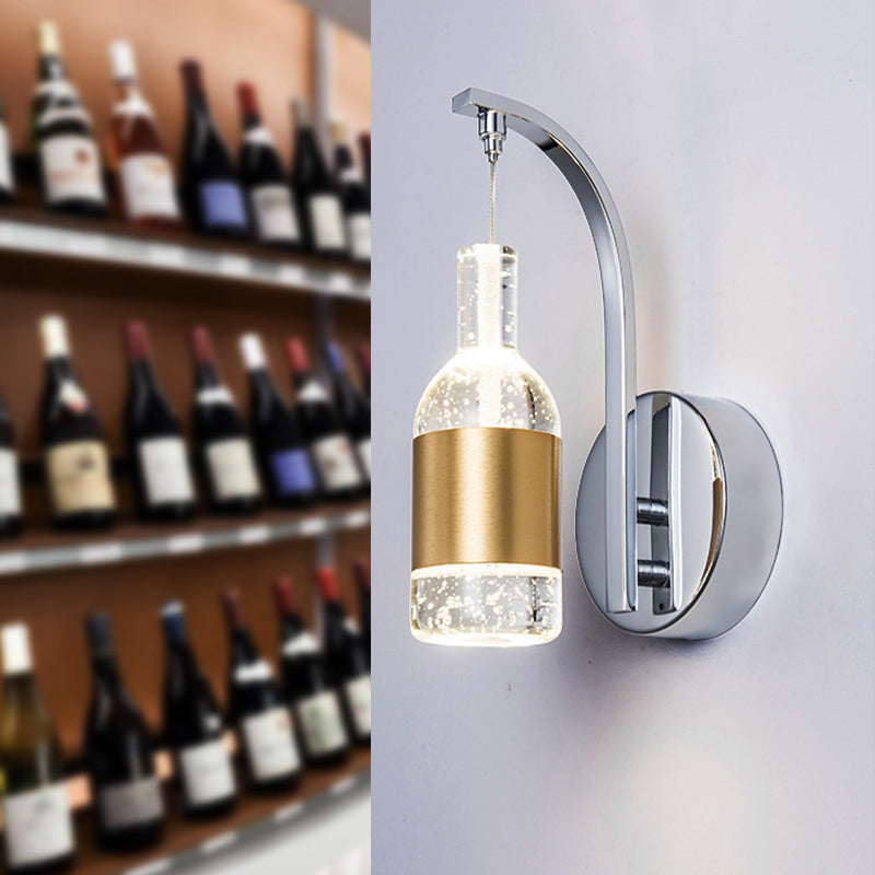 Modern Seedy Crystal Led Wine Bottle Wall Sconce In Chrome