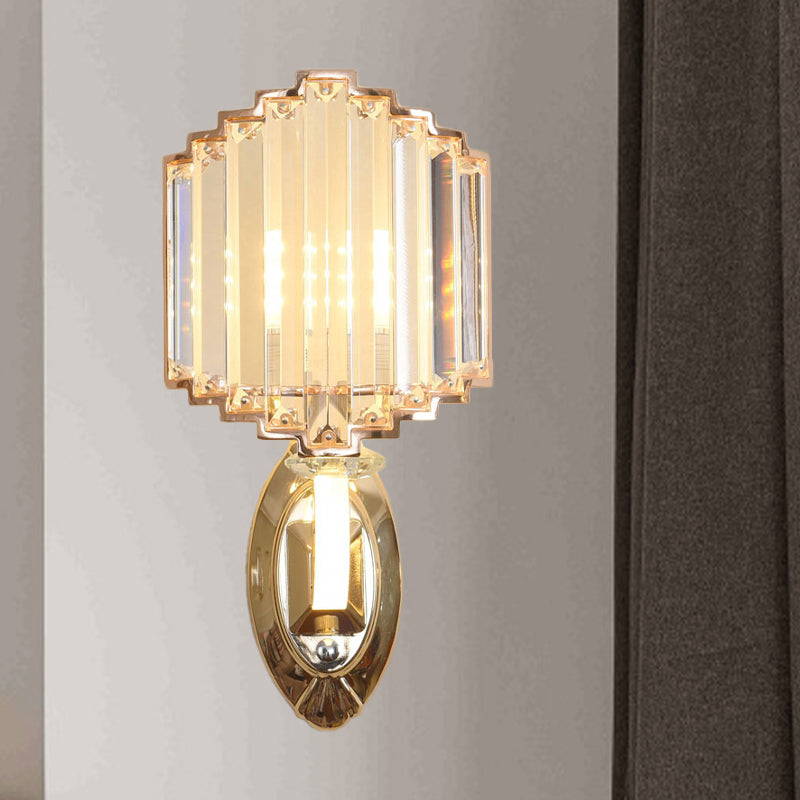 Gold Crystal Block Wall Light: Minimalist Shield With 1-Bulb For Bedroom