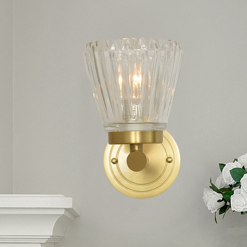 Clear Crystal Cone Wall Sconce In Modern Brass Design