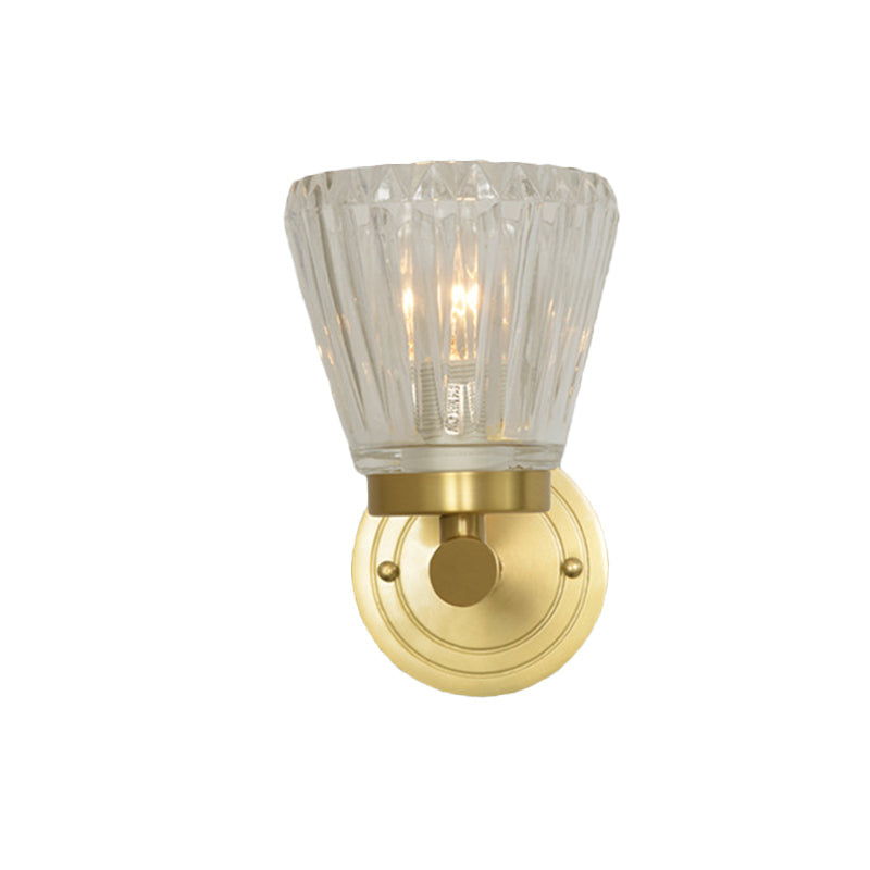 Clear Crystal Cone Wall Sconce In Modern Brass Design