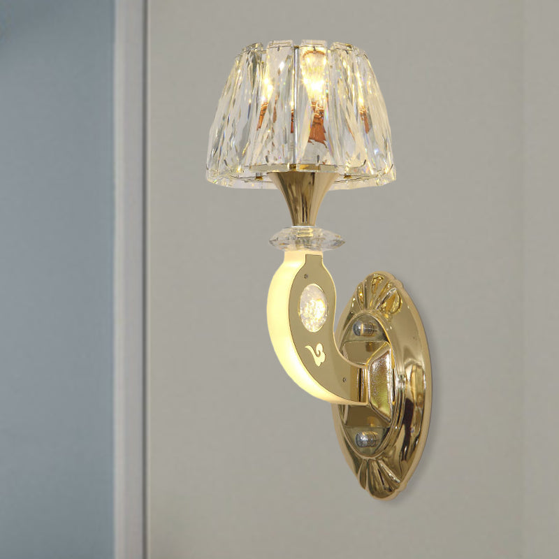 Conical Clear Crystal Wall Sconce Lighting In Gold - Elegant 1-Bulb Fixture