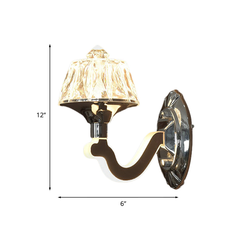Chrome Crystal Cone Wall Sconce: Elegant 1-Light Fixture For Living Room