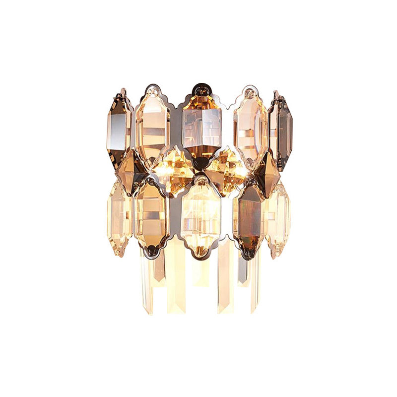 Minimalist 2-Tier Crystal Sconce Lamp - 2 Heads Clear Living Room Wall Lighting Fixture