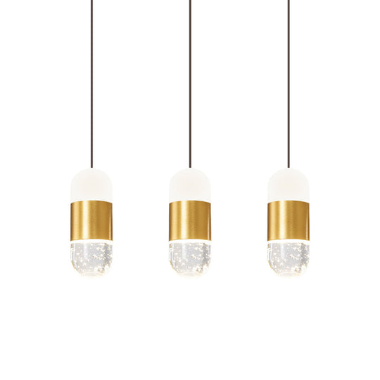 Minimalist Brass Cluster Pendant Light With Seedy Crystal Capsule - Perfect For Dining Room