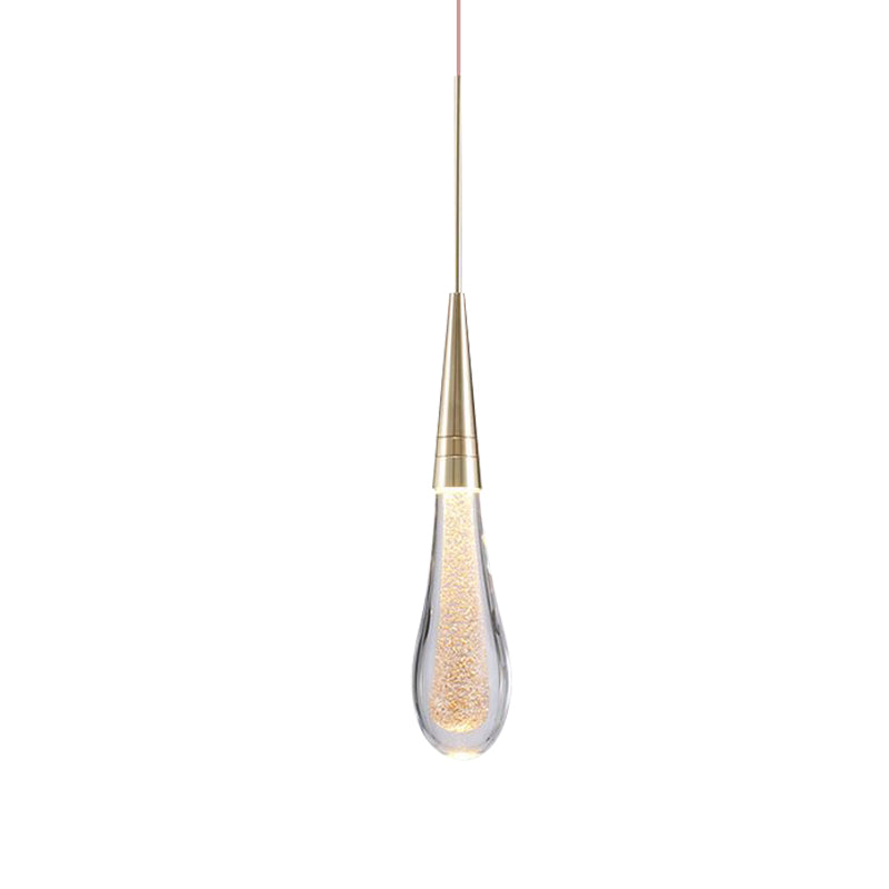Modern Brass Droplet Crystal Ceiling Lamp with LED Pendant Light - 1 Light Bubble Design for Living Room