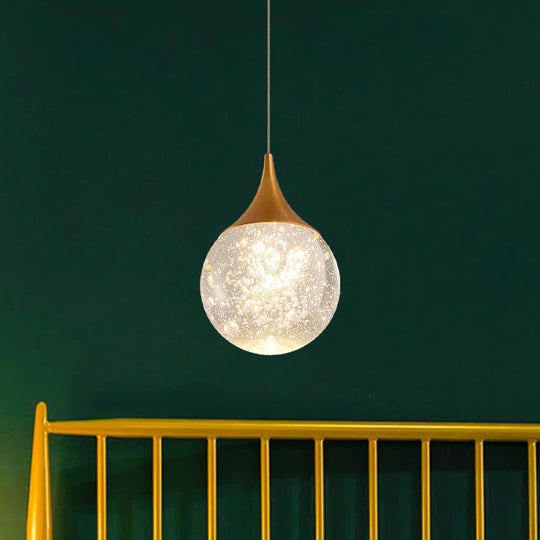 Sleek Crystal Seeded Suspension Lamp: Elegant Bedroom Lighting Solution Coffee