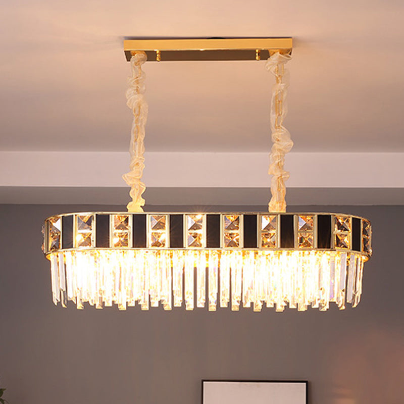 Modern Black And Gold K9 Crystal Oval Island Light - 12 Heads Pendant For Dining Room Ceiling
