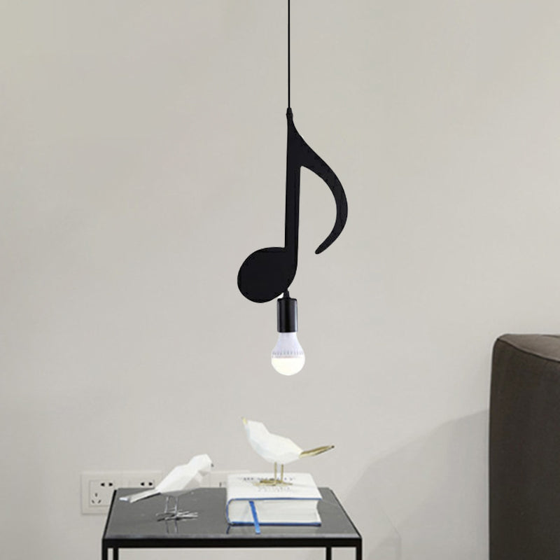Nordic Style 1-Light Black Musical Note Pendant - Stylish Metal Lighting Fixture For Bedrooms /