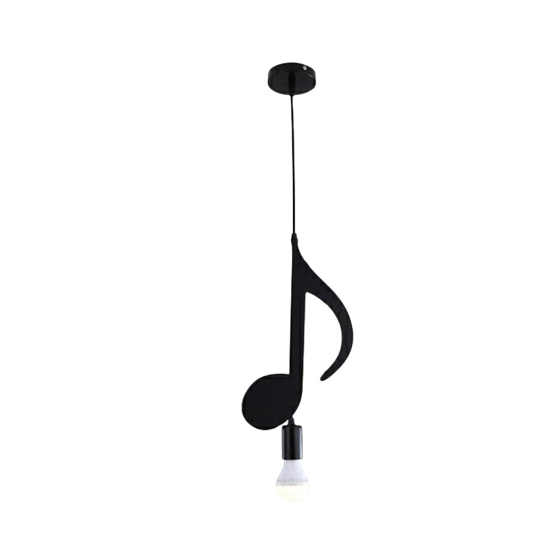 Nordic Style 1-Light Black Musical Note Pendant - Stylish Metal Lighting Fixture For Bedrooms