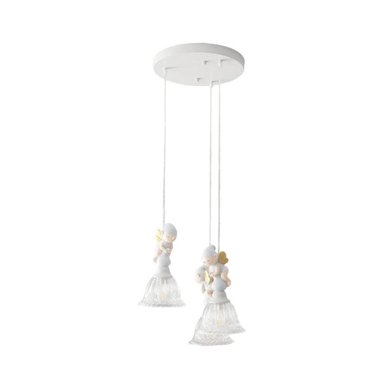 Flared Glass Shade Multi-Light Pendant With Butterfly Fairy Decor For Kids Room