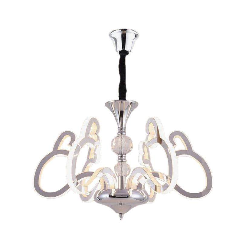 Contemporary Heart-Shaped 6-Light Acrylic Chrome Suspension Lamp With Crystal Accent
