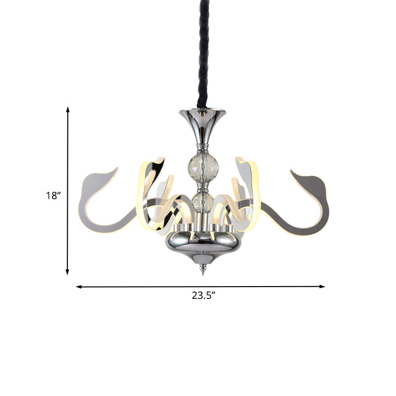 Contemporary 6-Light Acrylic Gooseneck Ceiling Lamp With Crystal Accent & Chrome Finish