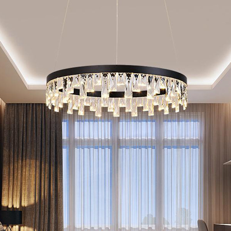 Modern Led Chandelier Pendant Light With Crystal Down Lighting In Black For Bedroom
