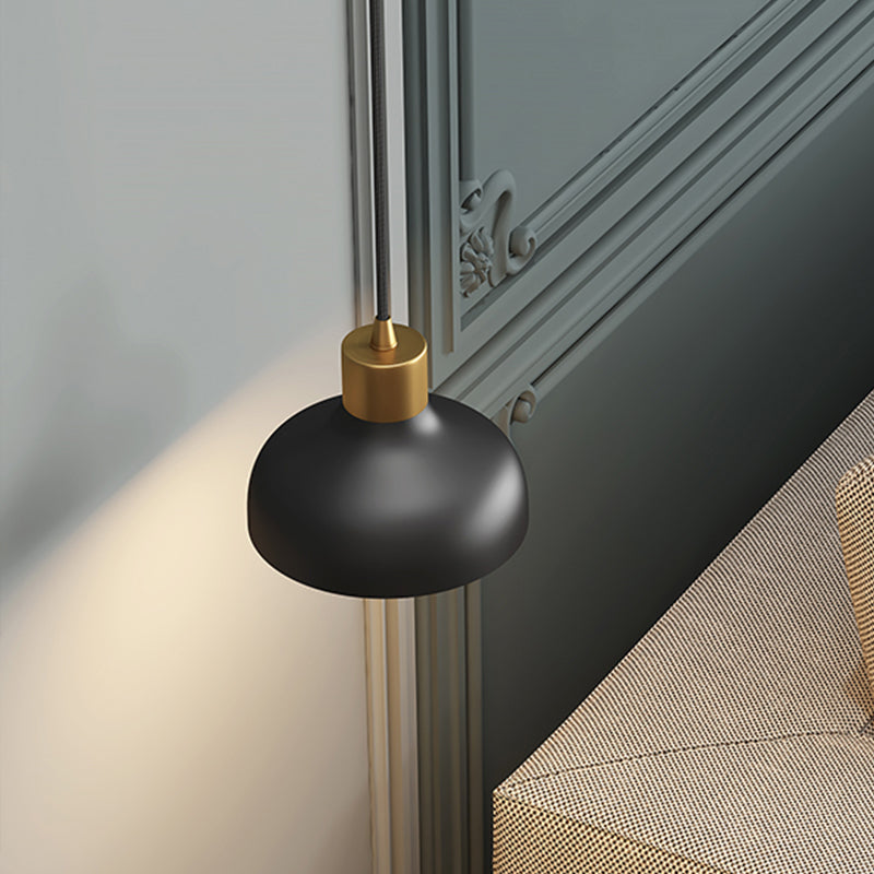 Black and Gold Bedside Pendant Light with Simple Design and Bowl Metal Shade