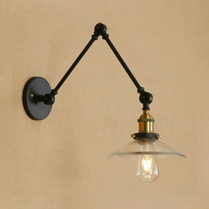 Vintage Style Brass Wall Mounted Light Fixture With Flared Bulb And Clear Glass