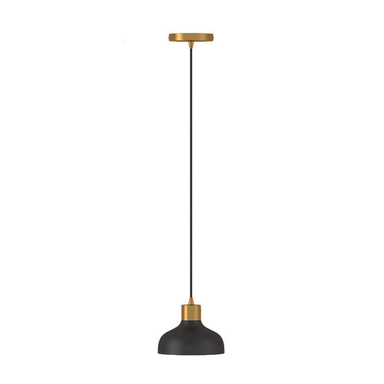 Black and Gold Bedside Pendant Light with Simple Design and Bowl Metal Shade