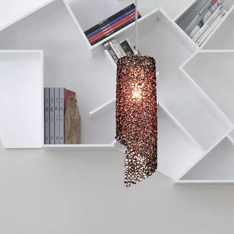 Cylinder Hanging Light With Silver Brown And Blue Finish - Contemporary Aluminum Wire Pendant