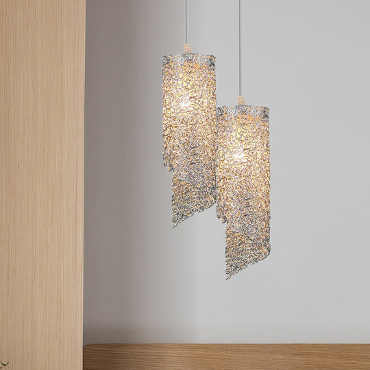 Contemporary 1-Light Silver/Brown/Blue Finish Cylinder Hanging Light: Aluminum Wire Pendant Ceiling Lamp