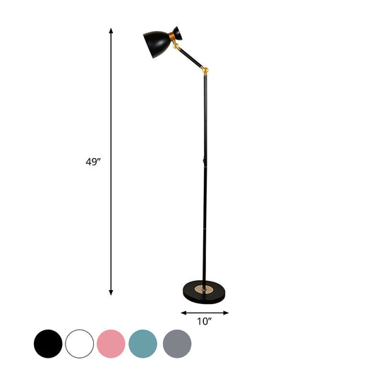 Macaron Metallic Flare Floor Lamp: Wide Rotatable Arm 1 Light Black/Pink/White