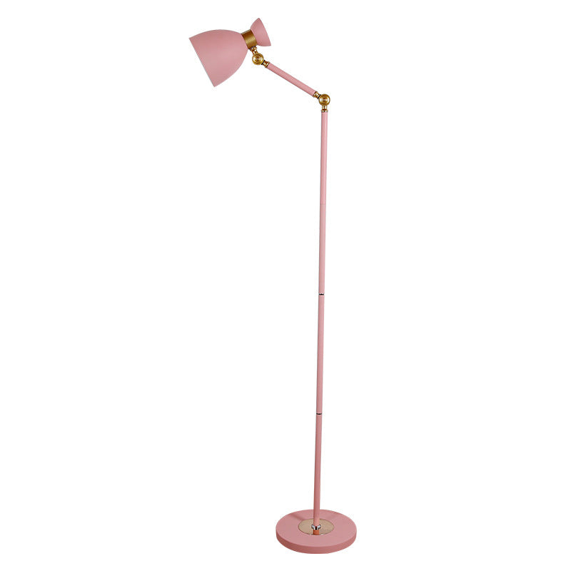 Macaron Metallic Flare Floor Lamp: Wide Rotatable Arm 1 Light Black/Pink/White