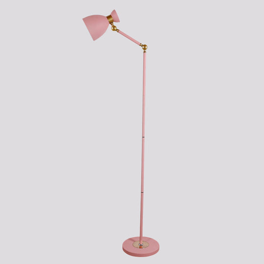 Macaron Metallic Flare Floor Lamp: Wide Rotatable Arm 1 Light Black/Pink/White