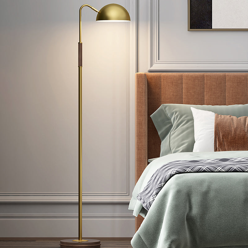 Brass Metal Floor Stand Lamp With Dome Shade - Single Light Postmodern Living Room Lighting