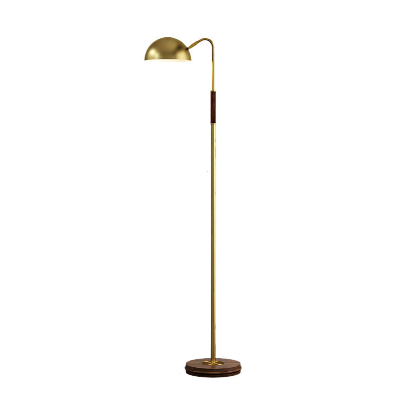 Brass Metal Floor Stand Lamp With Dome Shade - Single Light Postmodern Living Room Lighting