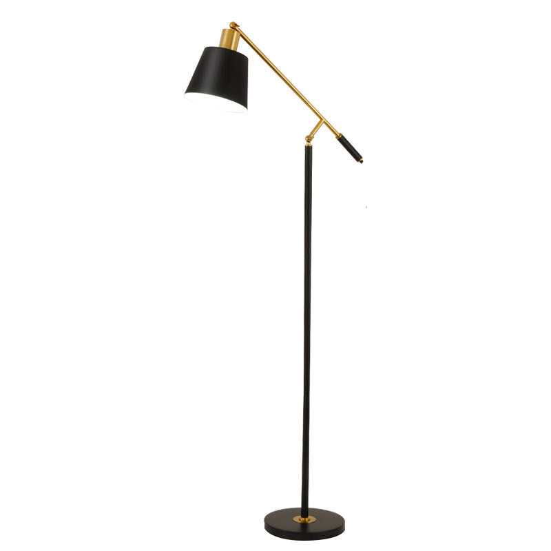 Modern Metal Conic Stand Floor Lamp With Balance Arm - Single Black Finish