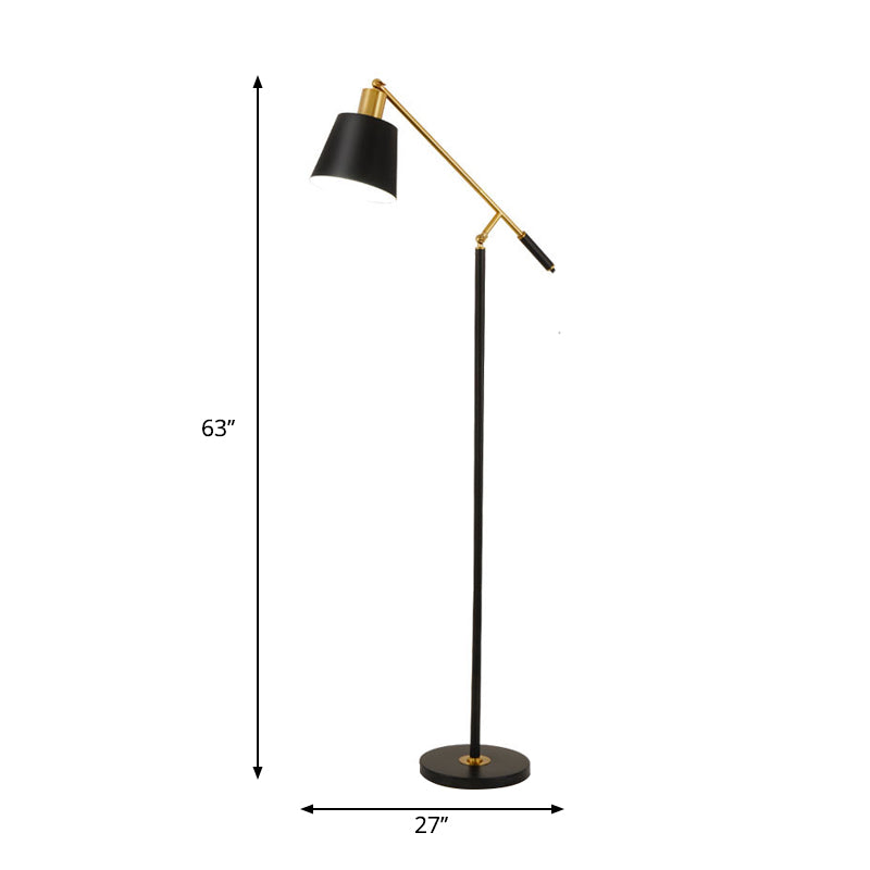 Modern Metal Conic Stand Floor Lamp With Balance Arm - Single Black Finish