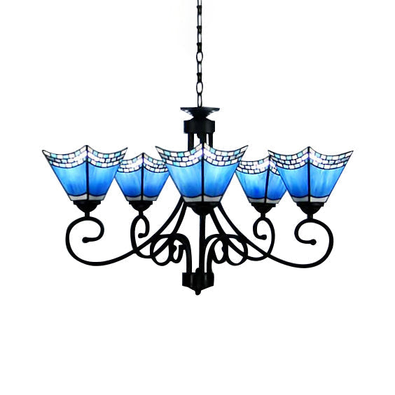 Trapezoid Chandelier Lighting: Blue Glass Nautical Pendant Light - Ideal For Living Room