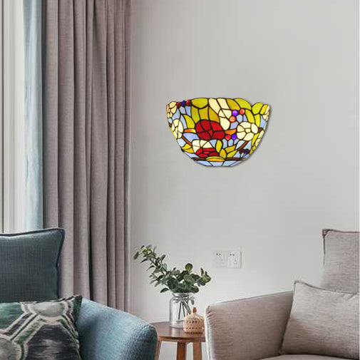 Stained Glass Tiffany Wall Sconce - Elegant Floral Design For Indoor Living Room Lighting Blue