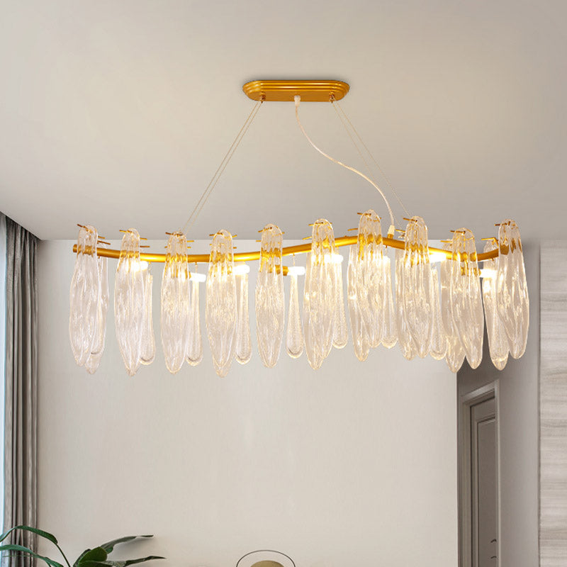 Linear Island Lamp With 8 Clear K9 Crystal Lights - Gold Pendant Lighting Fixture For Living Room