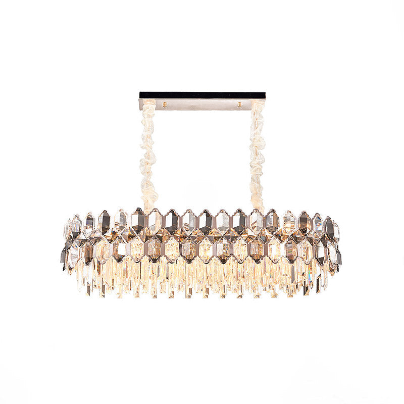 Postmodern Crystal Suspension Island Light Fixture - Clear Oval Lamp For Dining Room (12 Bulbs)