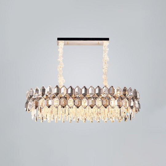 Postmodern Crystal Suspension Island Light Fixture - Clear Oval Lamp For Dining Room (12 Bulbs)