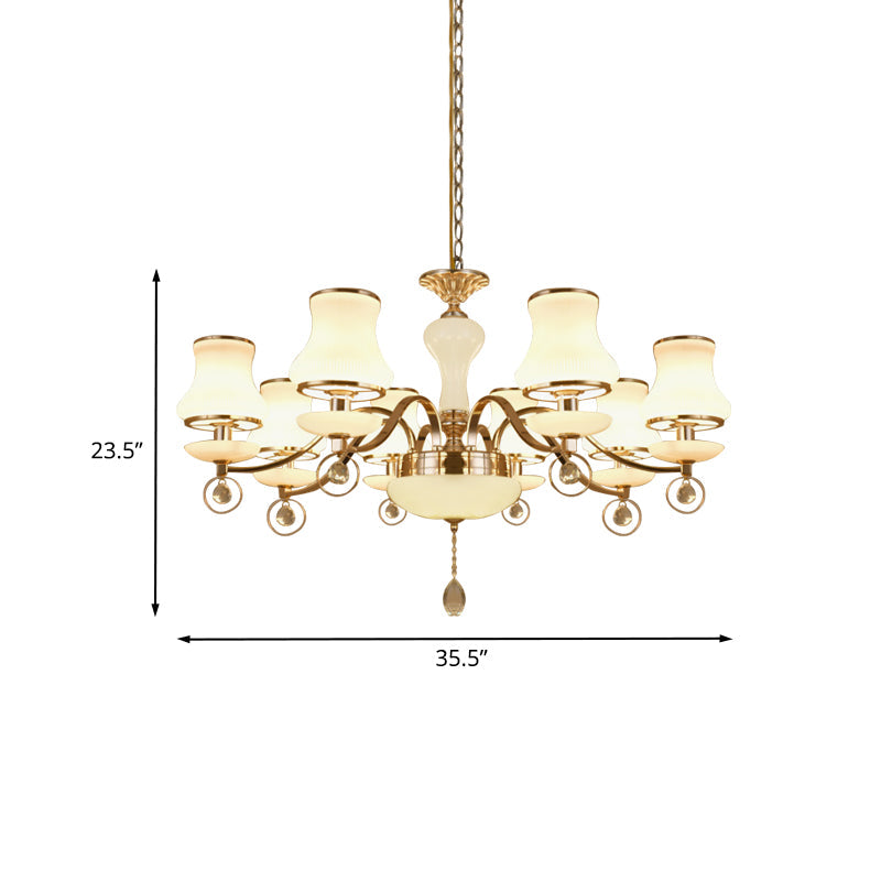 Modernist Flared Crystal Chandelier with White Glass, 8 Heads - Champagne Ceiling Suspension Lamp